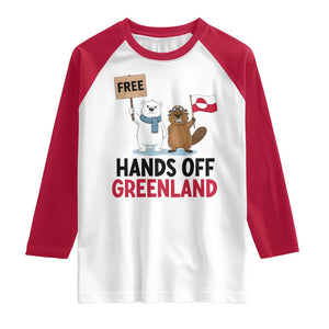 Funny Polar Bear Political Protest Raglan Shirt Hands Off Greenland TS12 White Red Print Your Wear