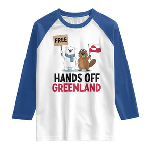 Funny Polar Bear Political Protest Raglan Shirt Hands Off Greenland TS12 White Royal Print Your Wear