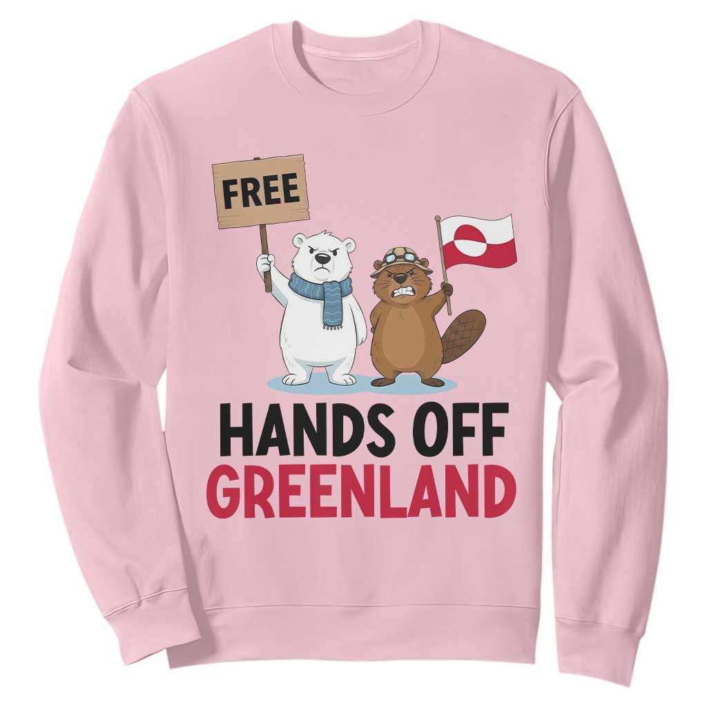 Funny Polar Bear Political Protest Sweatshirt Hands Off Greenland TS12 Light Pink Print Your Wear