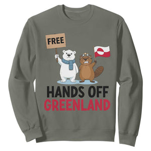 Funny Polar Bear Political Protest Sweatshirt Hands Off Greenland TS12 Military Green Print Your Wear