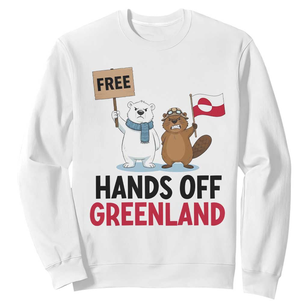 Funny Polar Bear Political Protest Sweatshirt Hands Off Greenland TS12 White Print Your Wear