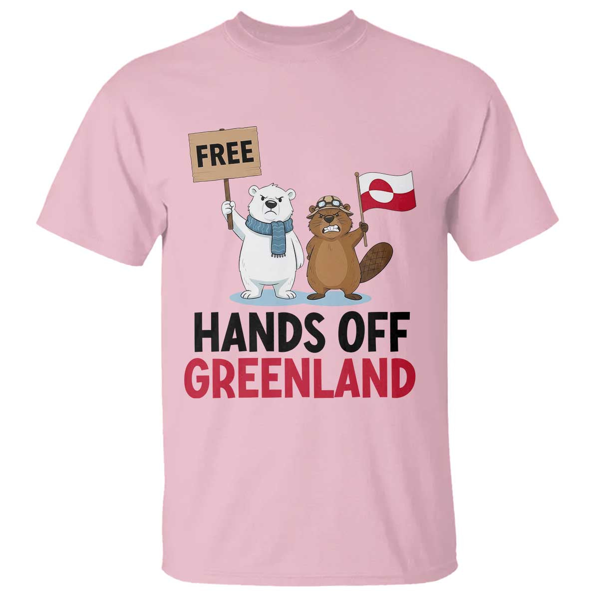 Funny Polar Bear Political Protest T Shirt Hands Off Greenland TS12 Light Pink Print Your Wear