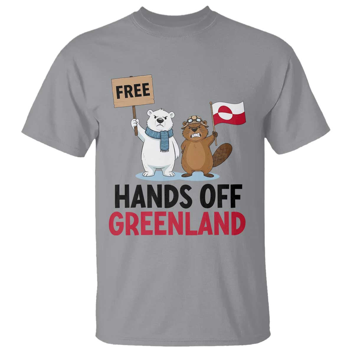 Funny Polar Bear Political Protest T Shirt Hands Off Greenland TS12 Sport Gray Print Your Wear