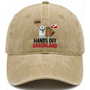 Funny Polar Bear Political Protest Washed Cotton Baseball Cap Hands Off Greenland TS12 Print Your Wear