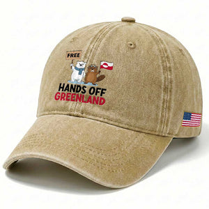 Funny Polar Bear Political Protest Washed Cotton Baseball Cap Hands Off Greenland TS12 Print Your Wear