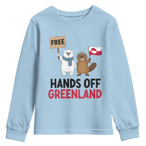 Funny Polar Bear Political Protest Youth Sweatshirt Hands Off Greenland TS12 Light Blue Print Your Wear