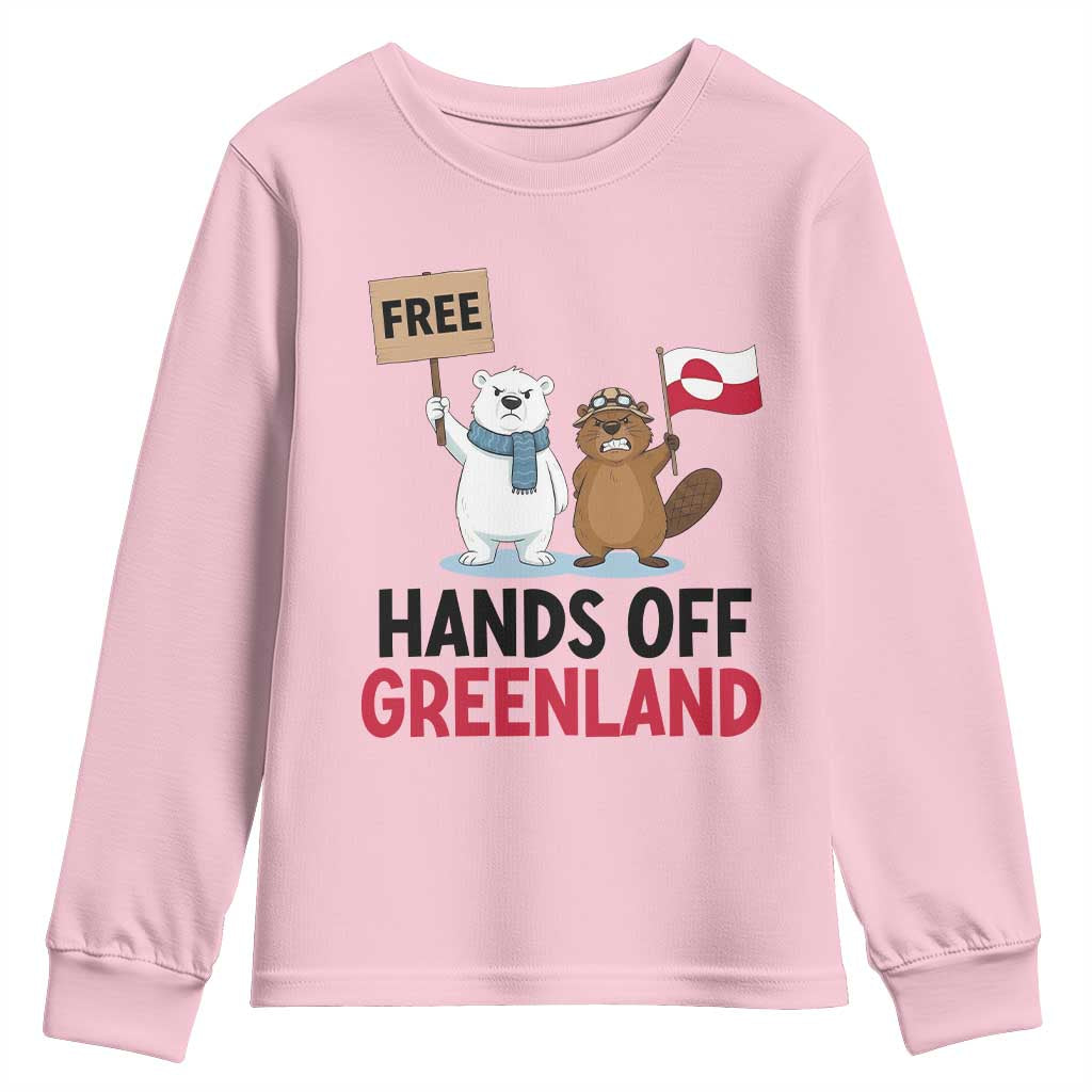 Funny Polar Bear Political Protest Youth Sweatshirt Hands Off Greenland TS12 Light Pink Print Your Wear