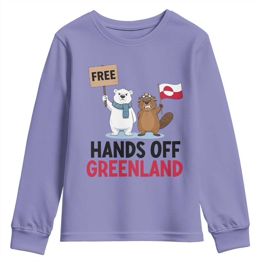 Funny Polar Bear Political Protest Youth Sweatshirt Hands Off Greenland TS12 Violet Print Your Wear