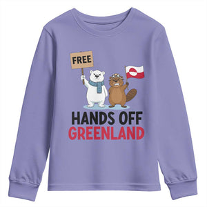 Funny Polar Bear Political Protest Youth Sweatshirt Hands Off Greenland TS12 Violet Print Your Wear