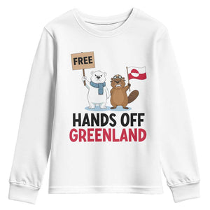 Funny Polar Bear Political Protest Youth Sweatshirt Hands Off Greenland TS12 White Print Your Wear