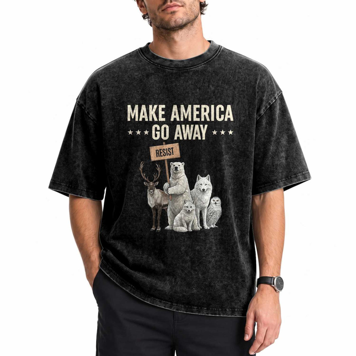 Make America Go Away Washed Cotton T-Shirt Greenland Support Gift