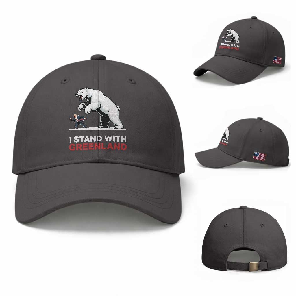 I Stand With Greenland Baseball Cap Anti Fascist Political Parody Gift TS12 Baseball Cap Universal Fit Dark Gray Print Your Wear