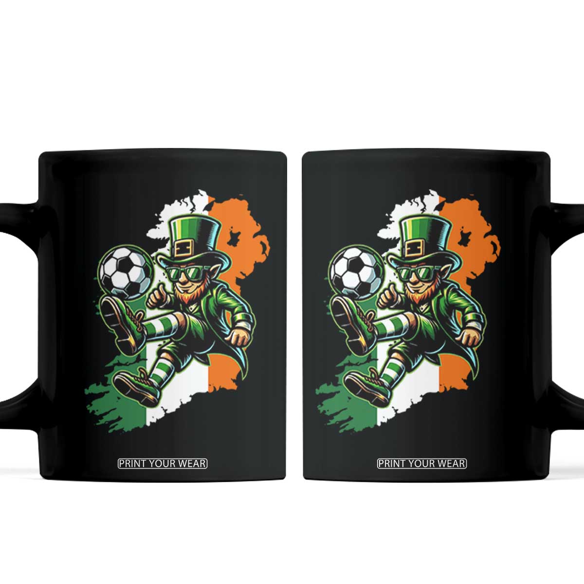Funny Leprechaun Playing Soccer Coffee Mug St Patricks Day TS12 Black Print Your Wear