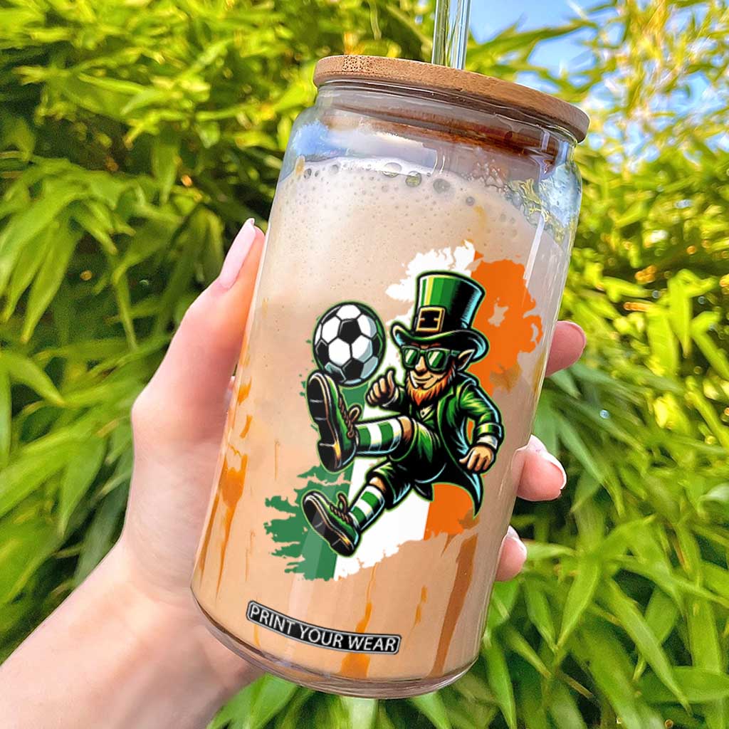Funny Leprechaun Playing Soccer Glass Can St Patricks Day TS12 Black Print Your Wear