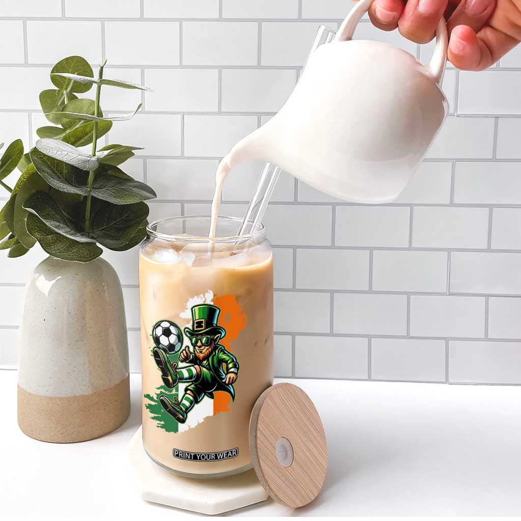 Funny Leprechaun Playing Soccer Glass Can St Patricks Day TS12 Print Your Wear