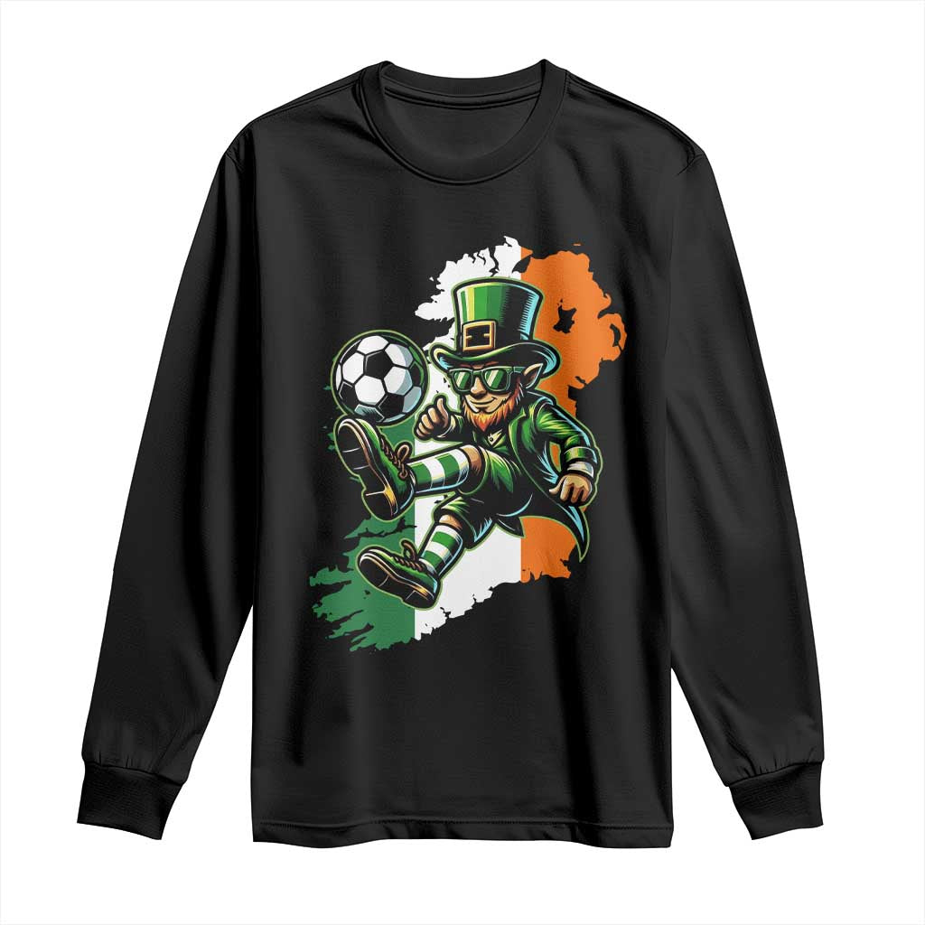 Funny Leprechaun Playing Soccer Long Sleeve Shirt St Patricks Day TS12 Black Print Your Wear