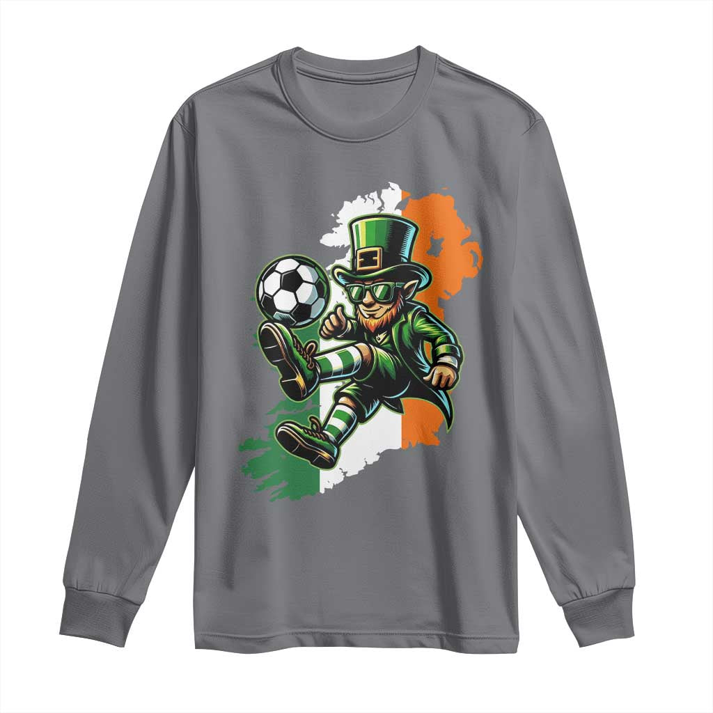 Funny Leprechaun Playing Soccer Long Sleeve Shirt St Patricks Day TS12 Charcoal Print Your Wear