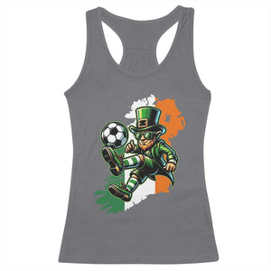 Funny Leprechaun Playing Soccer Racerback Tank Top St Patricks Day TS12 Charcoal Print Your Wear