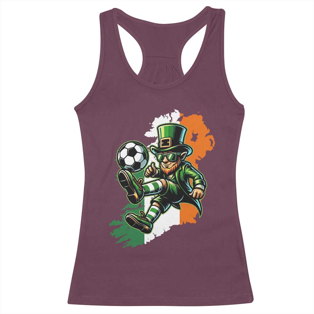 Funny Leprechaun Playing Soccer Racerback Tank Top St Patricks Day TS12 Maroon Print Your Wear