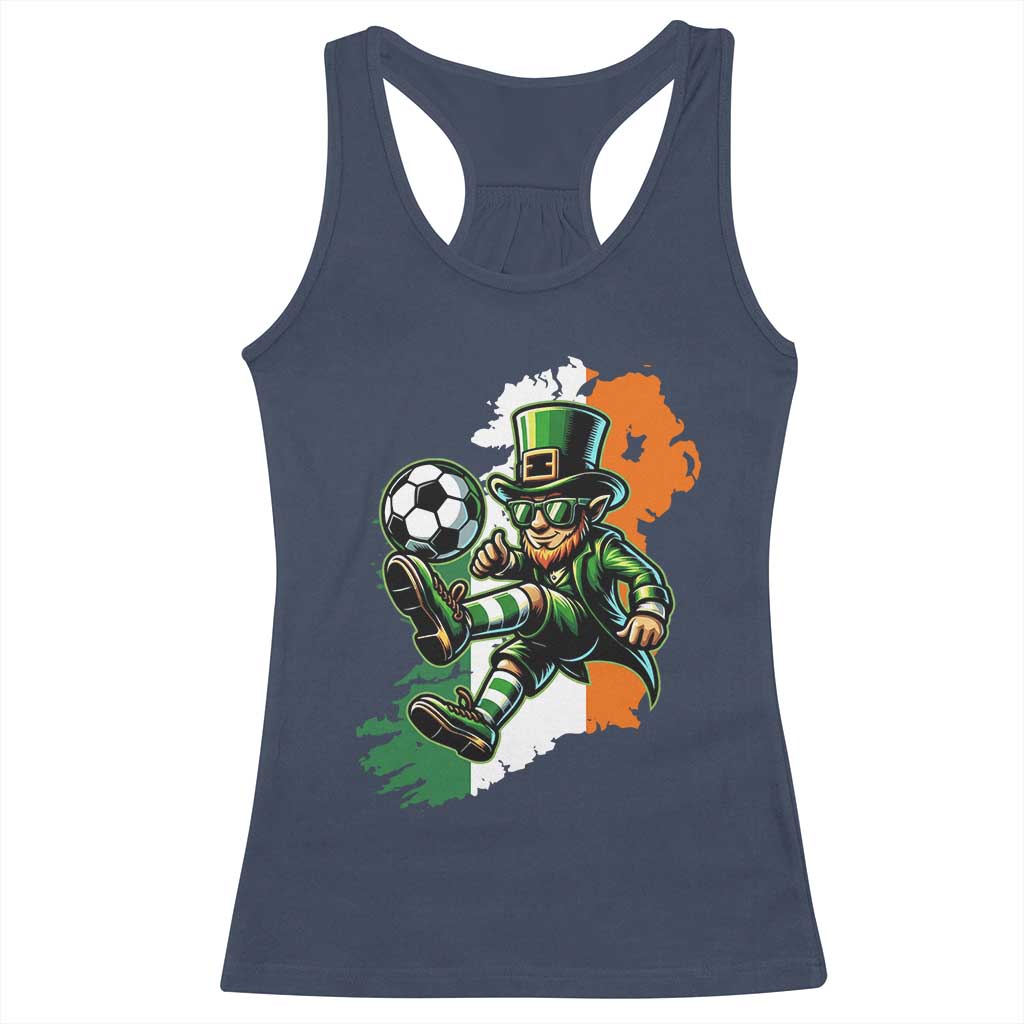 Funny Leprechaun Playing Soccer Racerback Tank Top St Patricks Day TS12 Navy Print Your Wear