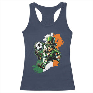 Funny Leprechaun Playing Soccer Racerback Tank Top St Patricks Day TS12 Navy Print Your Wear
