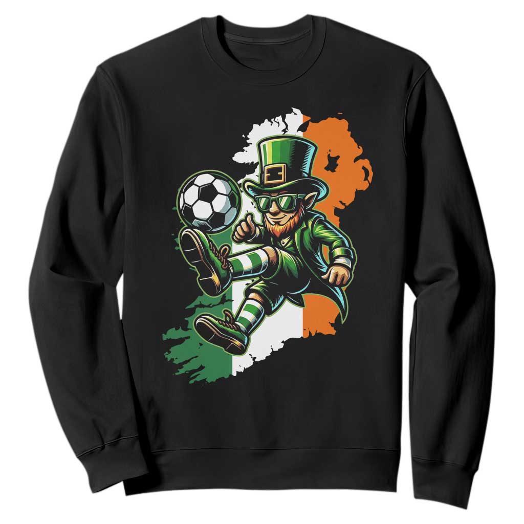 Funny Leprechaun Playing Soccer Sweatshirt St Patricks Day TS12 Black Print Your Wear