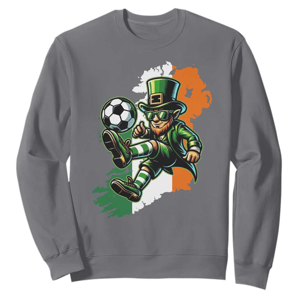 Funny Leprechaun Playing Soccer Sweatshirt St Patricks Day TS12 Charcoal Print Your Wear