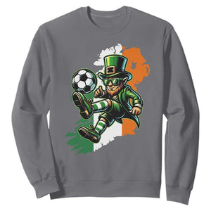 Funny Leprechaun Playing Soccer Sweatshirt St Patricks Day TS12 Charcoal Print Your Wear