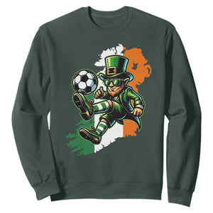 Funny Leprechaun Playing Soccer Sweatshirt St Patricks Day TS12 Dark Forest Green Print Your Wear