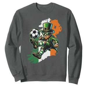 Funny Leprechaun Playing Soccer Sweatshirt St Patricks Day TS12 Dark Heather Print Your Wear