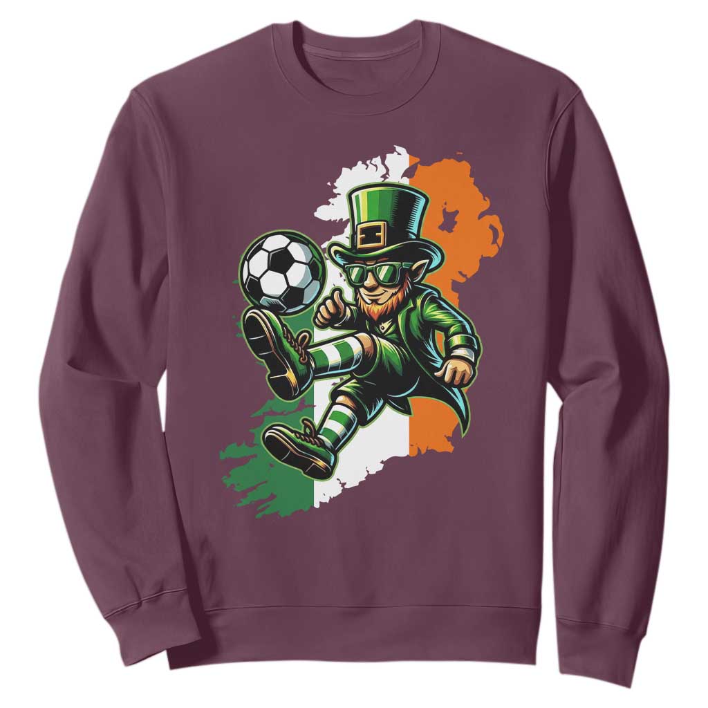 Funny Leprechaun Playing Soccer Sweatshirt St Patricks Day TS12 Maroon Print Your Wear