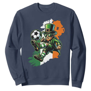Funny Leprechaun Playing Soccer Sweatshirt St Patricks Day TS12 Navy Print Your Wear