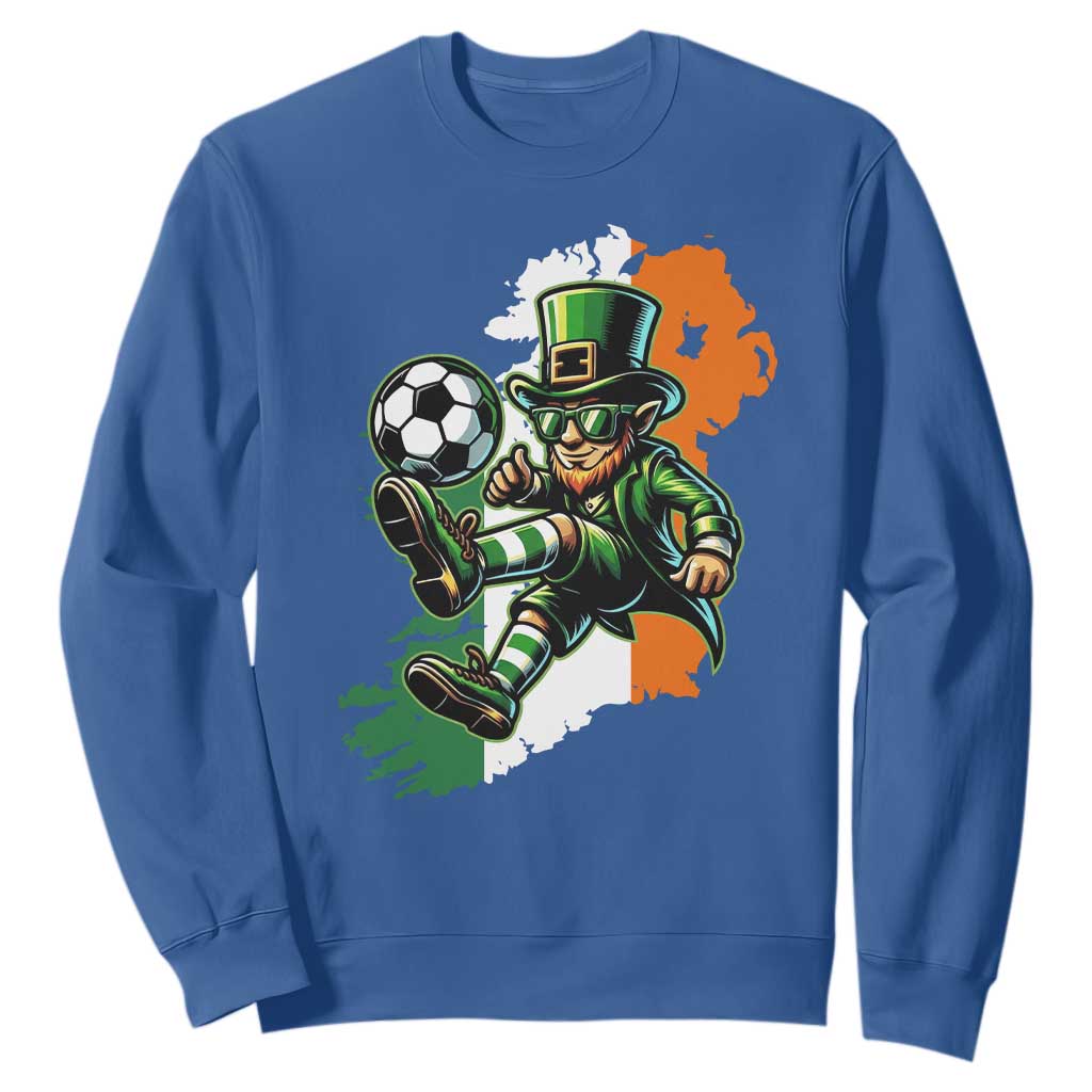 Funny Leprechaun Playing Soccer Sweatshirt St Patricks Day TS12 Royal Blue Print Your Wear