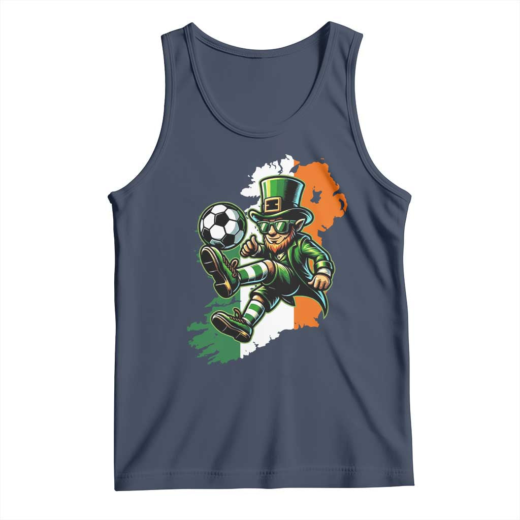 Funny Leprechaun Playing Soccer Tank Top St Patricks Day TS12 Navy Print Your Wear