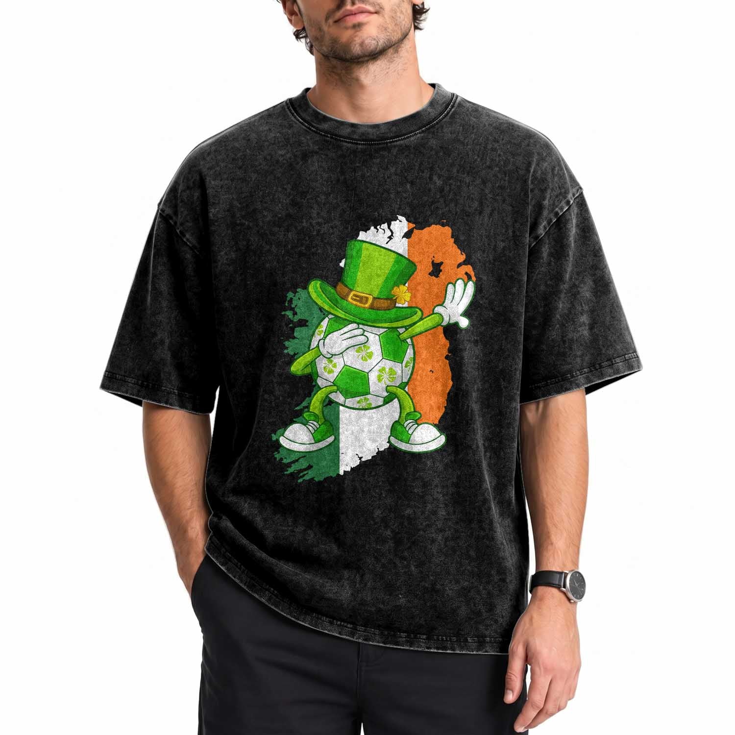 Funny Dabbing Soccer Ball Washed Cotton T-Shirt St Patricks Day