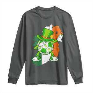 Funny Dabbing Soccer Ball Long Sleeve Shirt St Patricks Day TS12 Dark Heather Print Your Wear