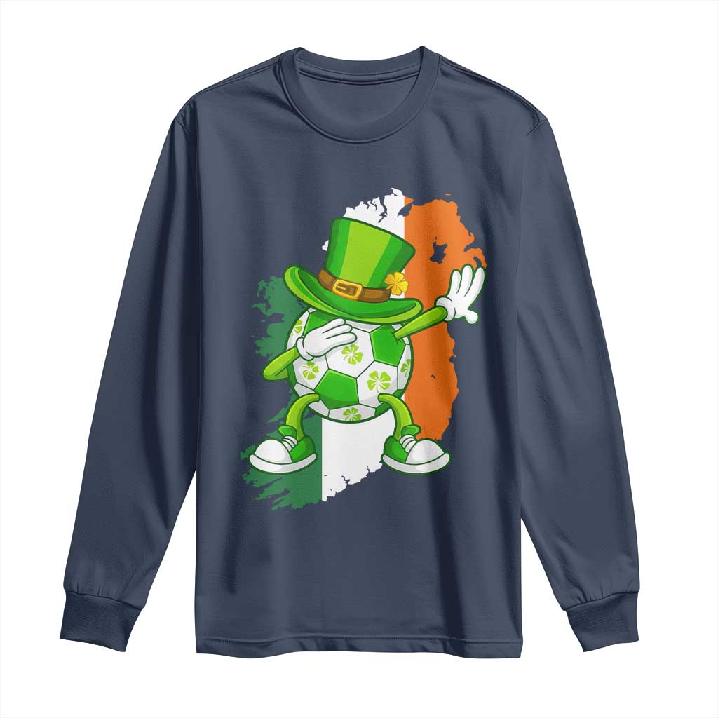 Funny Dabbing Soccer Ball Long Sleeve Shirt St Patricks Day TS12 Navy Print Your Wear