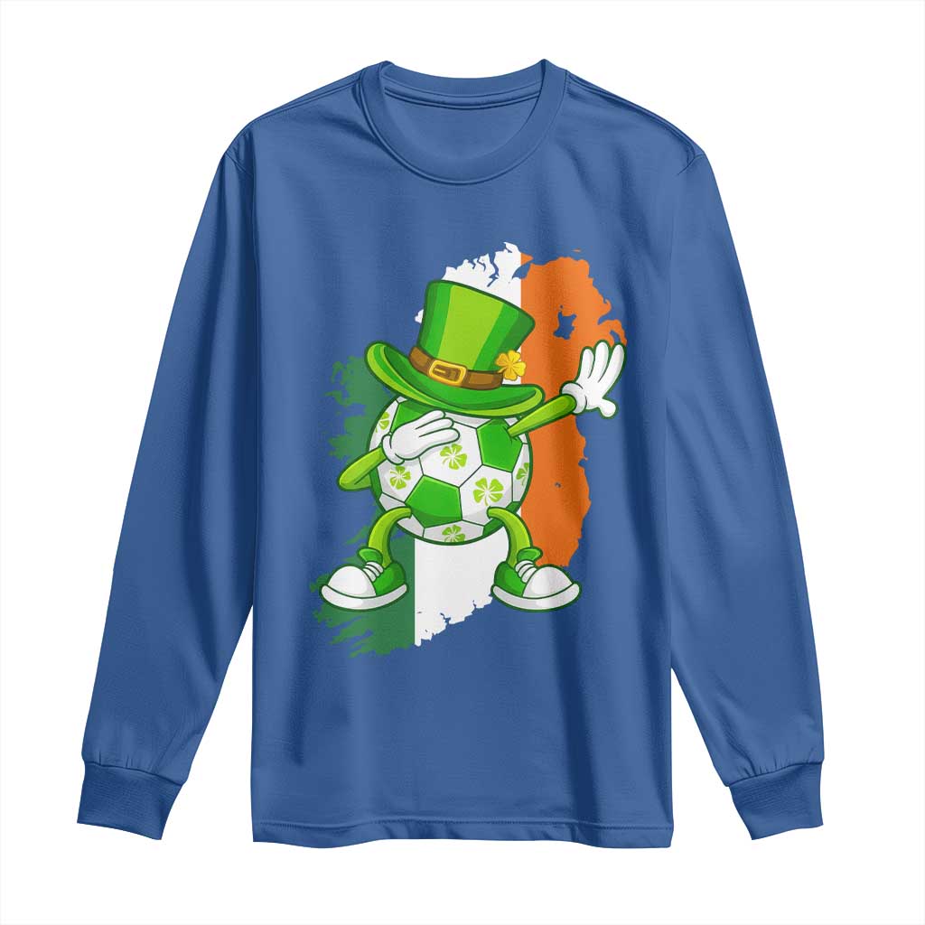 Funny Dabbing Soccer Ball Long Sleeve Shirt St Patricks Day TS12 Royal Blue Print Your Wear