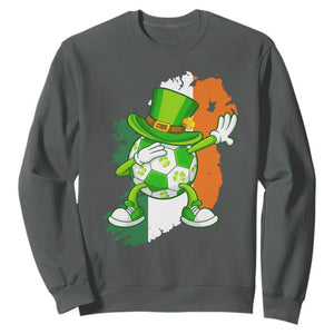 Funny Dabbing Soccer Ball Sweatshirt St Patricks Day TS12 Dark Heather Print Your Wear