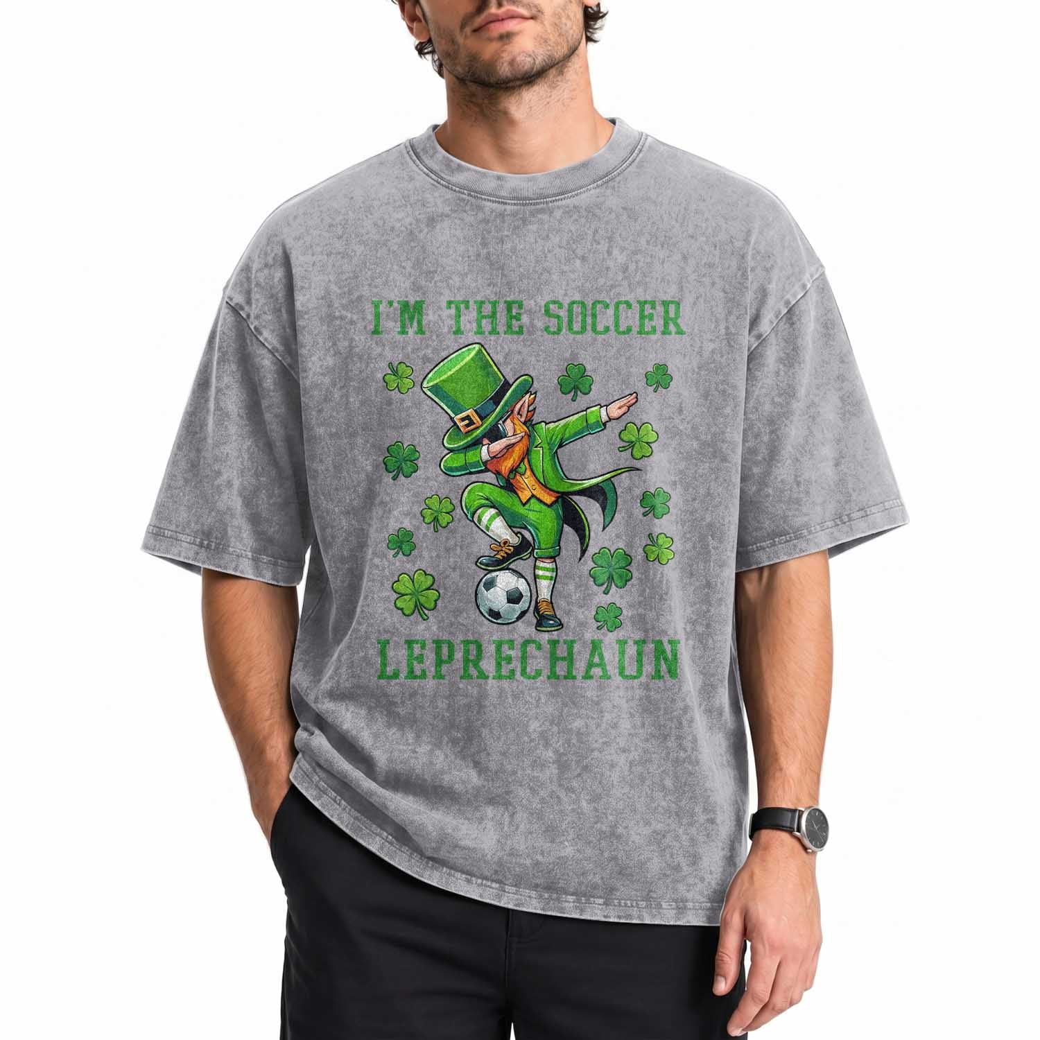 I Am The Soccer Leprechaun Washed Cotton T-Shirt Funny Irish Soccer