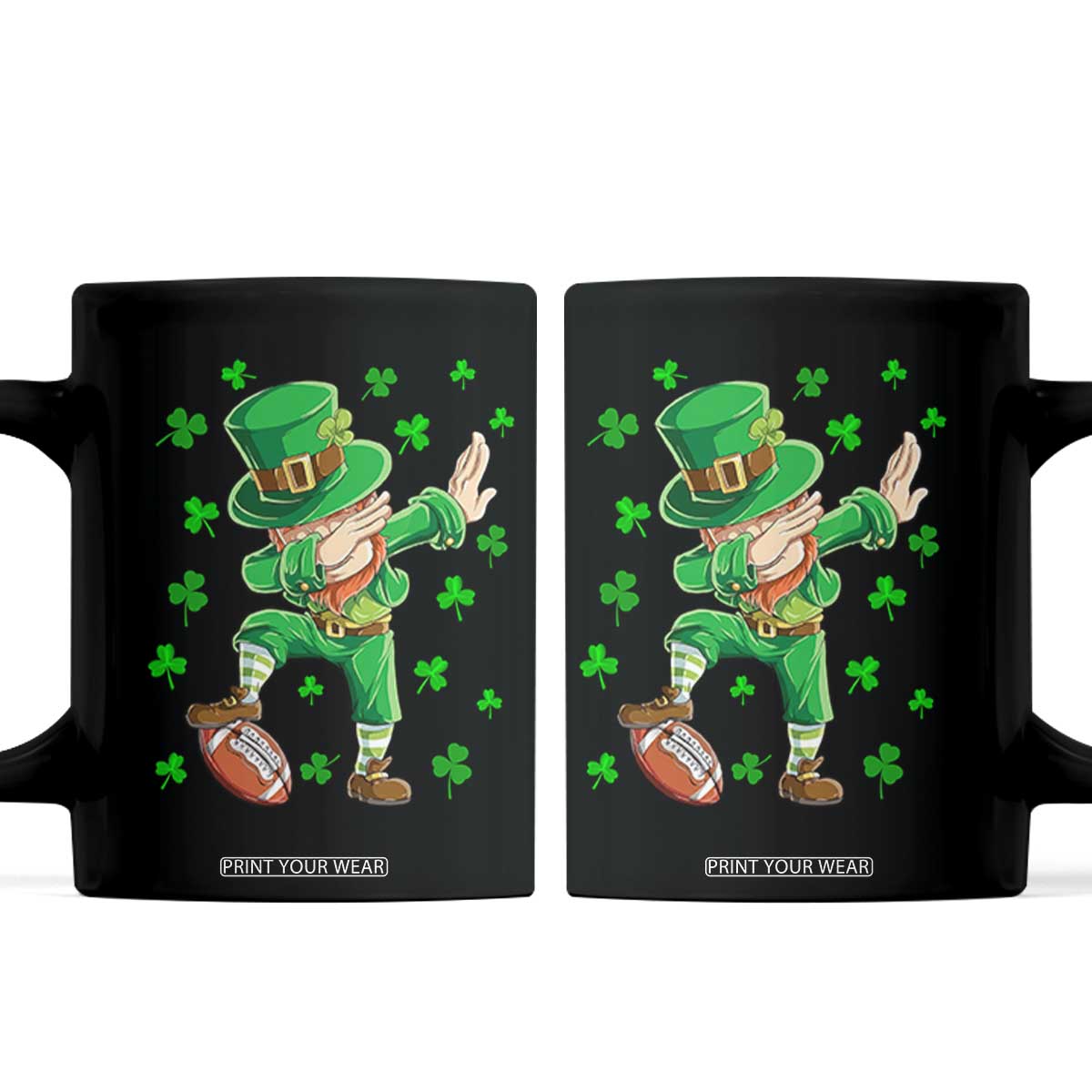 Dabbing Leprechaun Football St Patricks Day Boys Men Sports T-Shirt Coffee Mug TS12 Black Print Your Wear