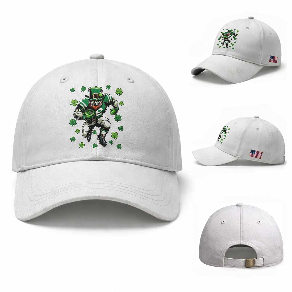 Leprechaun Football Dabbing Pose Baseball Cap Lucky Irish Gift TS12 Baseball Cap Universal Fit White Print Your Wear