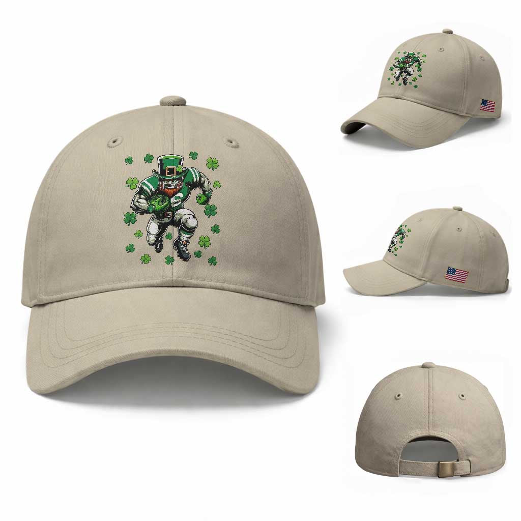 Leprechaun Football Dabbing Pose Baseball Cap Lucky Irish Gift TS12 Baseball Cap Universal Fit Beige Print Your Wear