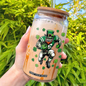 Leprechaun Football Dabbing Pose Glass Can Lucky Irish Gift TS12 Black Print Your Wear