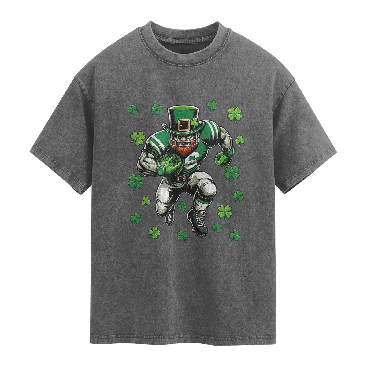 Leprechaun Football Dabbing Pose Washed Cotton T-Shirt Lucky Irish Gift