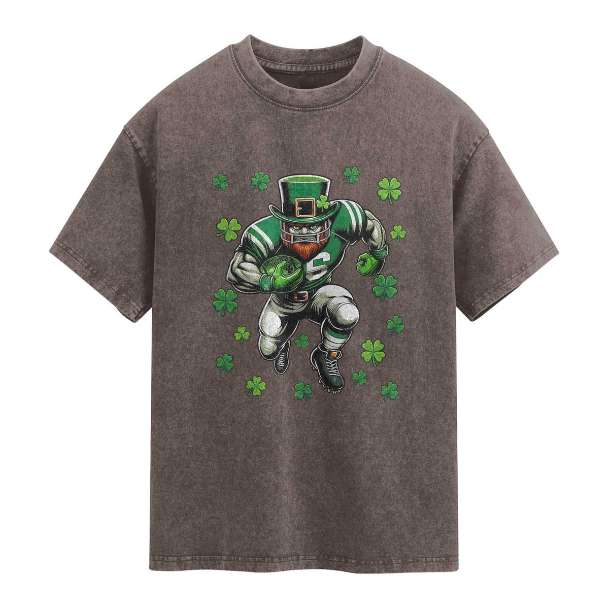 Leprechaun Football Dabbing Pose Washed Cotton T-Shirt Lucky Irish Gift