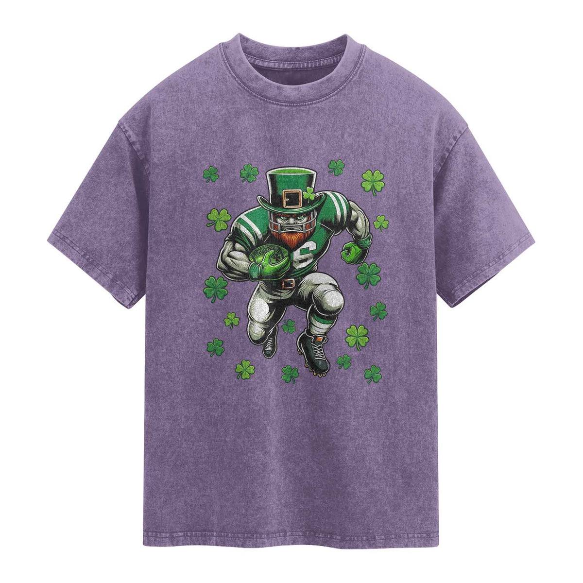 Leprechaun Football Dabbing Pose Washed Cotton T-Shirt Lucky Irish Gift