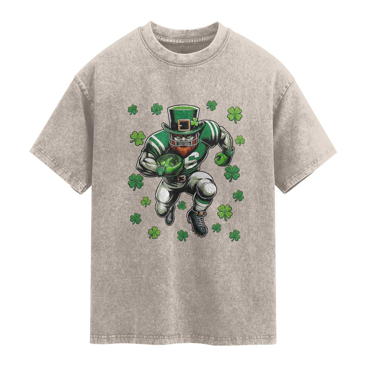 Leprechaun Football Dabbing Pose Washed Cotton T-Shirt Lucky Irish Gift