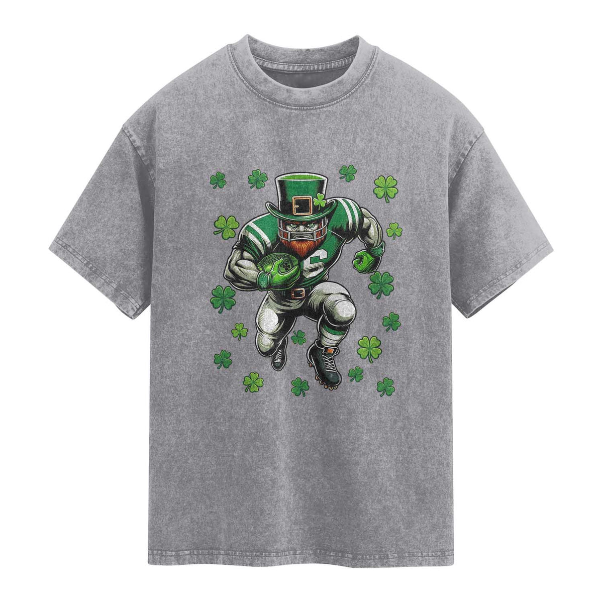 Leprechaun Football Dabbing Pose Washed Cotton T-Shirt Lucky Irish Gift
