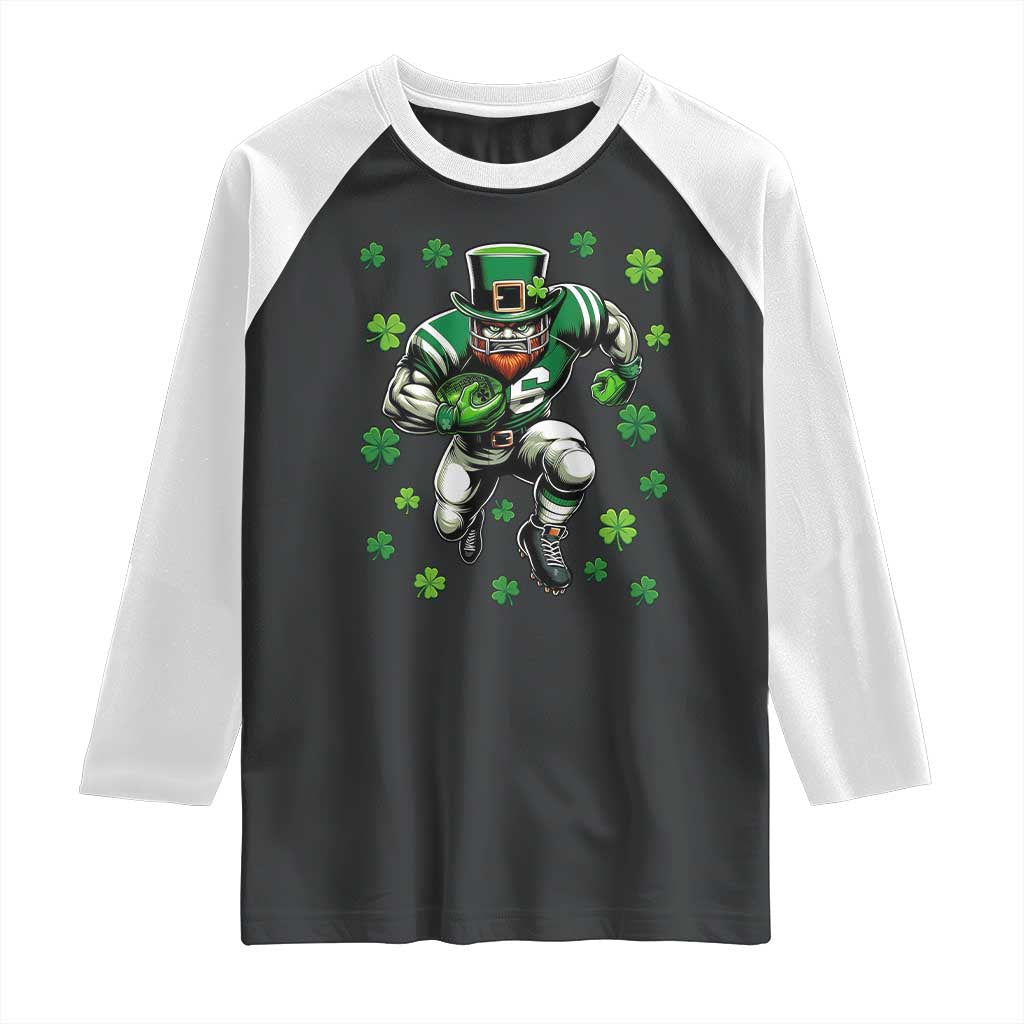 Leprechaun Football Dabbing Pose Raglan Shirt Lucky Irish Gift TS12 Black White Print Your Wear